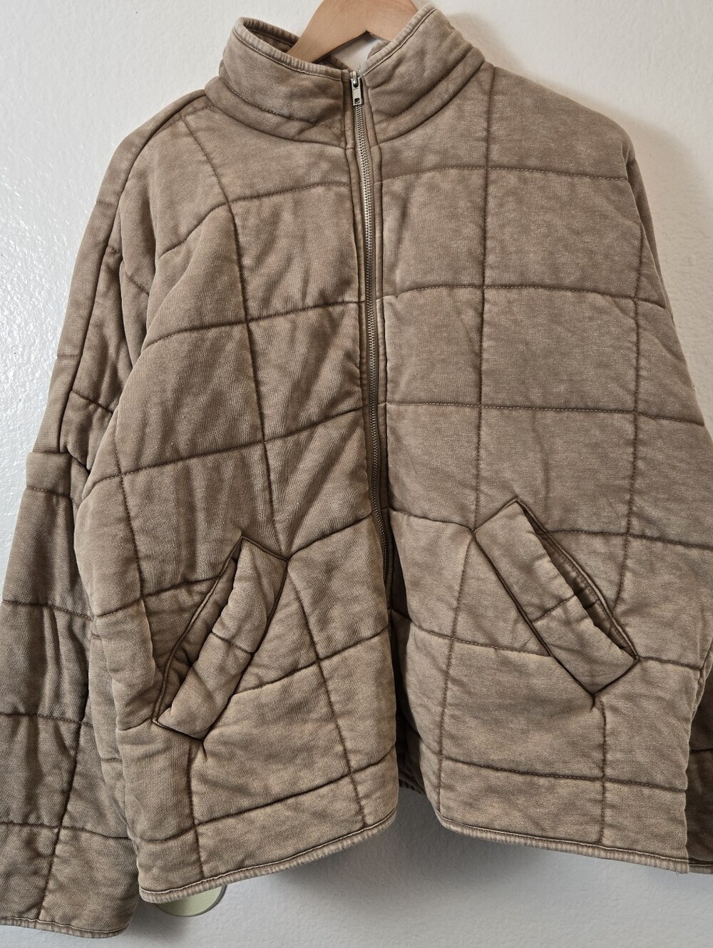 Forever 21 Tan Acid Wash Quilted Oversized Jacket